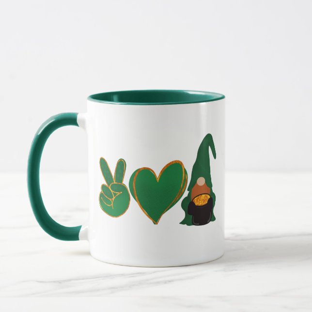 Mug Peace Love Gnome | Sublimation de la Saint Patrick (Gauche)