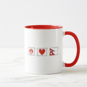 Mug Peace Love Népal Pays Drapeau avec Carrés de coe