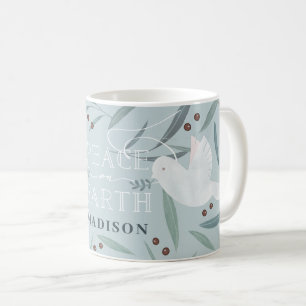 Mug Peace on Earth White Dove Light Blue Holiday