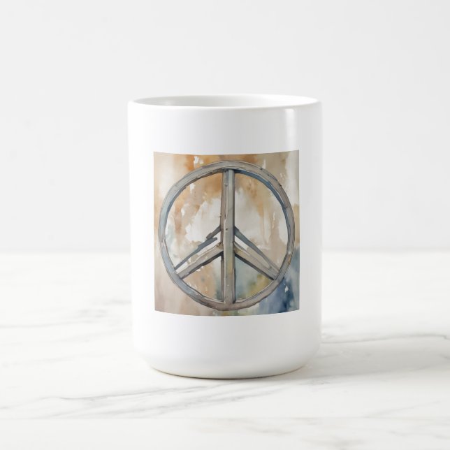 Mug Peace Sign Watercolor Peinture Art (Centre)