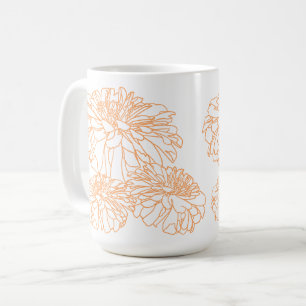 Mug Peach orange joli blanc motif pétale floral