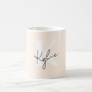 Mug Peach Pale Moderne Nom Personnalisé Monogramme -