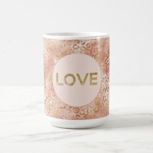 Mug Peach Rose Blanc Empreinte de léopard Gold Love