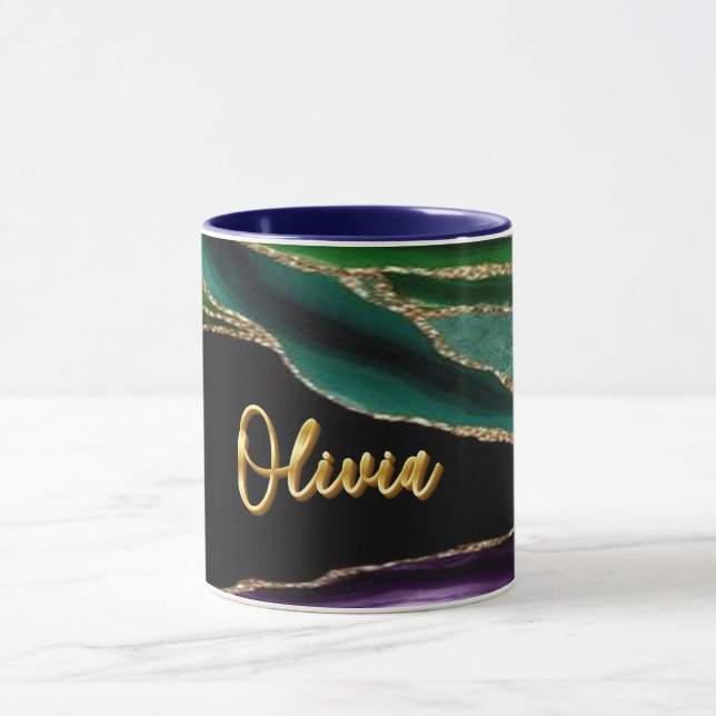 Mug Peacock Agate Texture 06 Golden 3D Texte personnal (Centre)