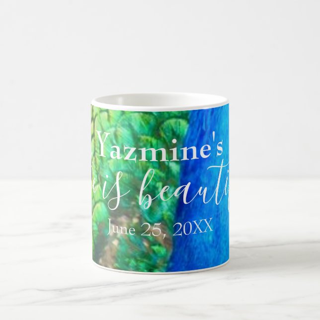 Mug Peacock Blue Green Feather Texture Vibes d'été (Centre)