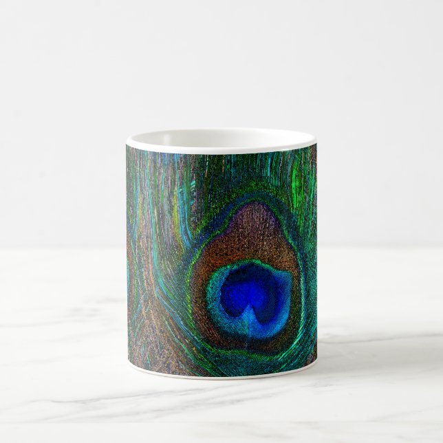 Mug Peacock Coloré Plumes Etching Style (Centre)