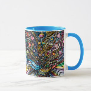 Mug Peacock étonnant en Huichol Style Art
