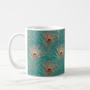 Mug Peacock motif parties scintillant or turquoise élé