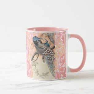 Mug PEACOCKS, ROSE BLANC FLEURS SAKURA Japonais Floral