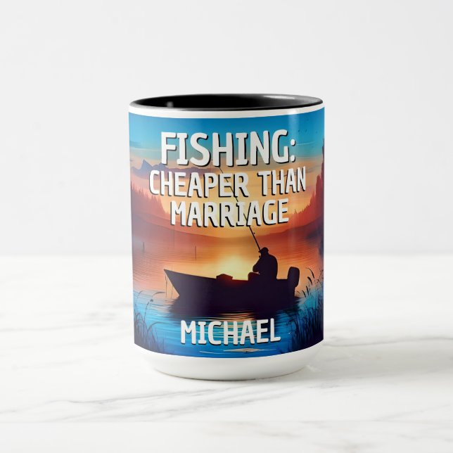 Mug PÊCHE amusante : moins chère que le mariage (Centre)