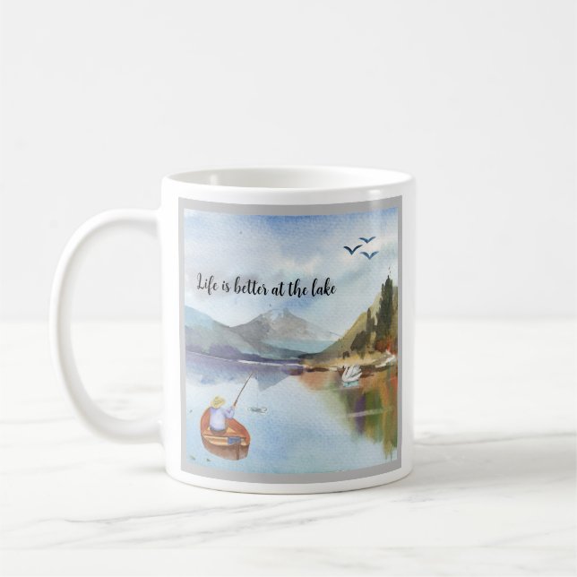 Mug Pêche-cadeau à la retraite à l'aquarelle du lac (Gauche)