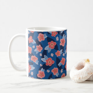 Mug Pêche et bleu motif floral