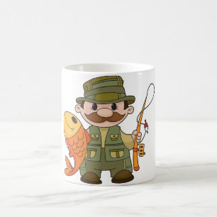 Mug Pêcheur de dessin animé avec Gros Catch Funny Fish