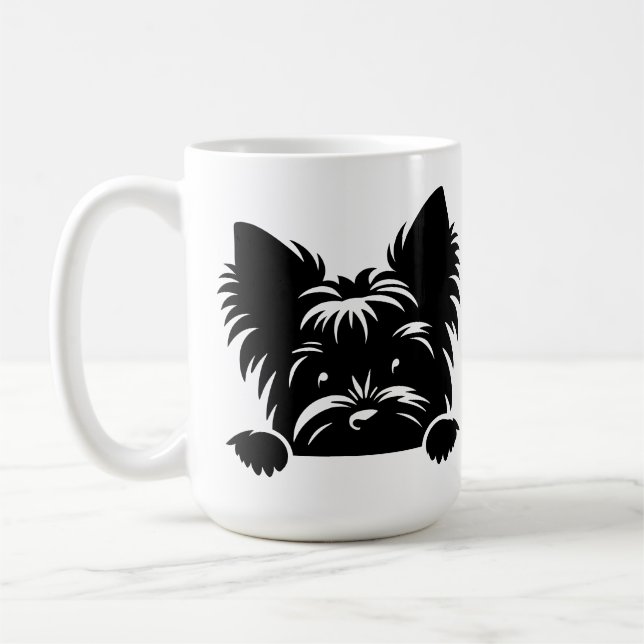 Mug Peeking Yorkie Black and White  (Gauche)