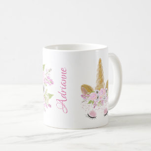 Mug Peine rose Unicorne florale Whimsical Artwork™