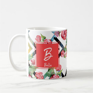 Mug Peint à la main Fleurs d'aquarelle Abstraite fille