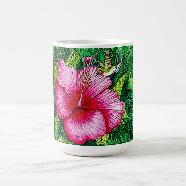 Mug Peinture à l'aquarelle de l'Hibiscus d'colibri (Centre)