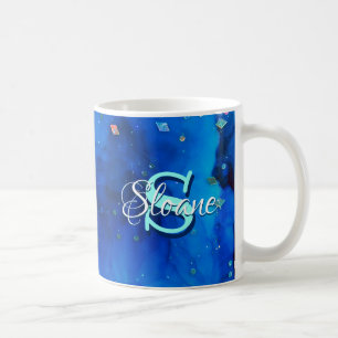 Mug Peinture à l'encre d'alcool sous-marine bleu profo