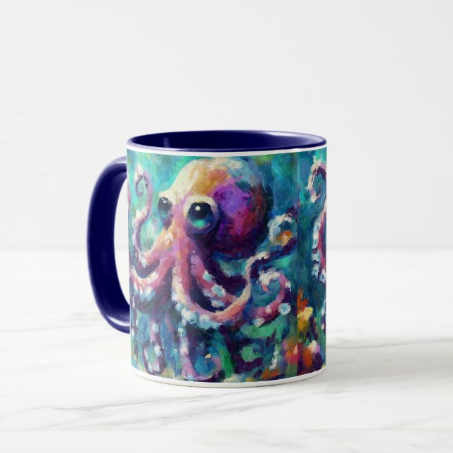 Mug Peinture à l'huile de pieuvre lunaire Plage nautiq (Devant gauche)
