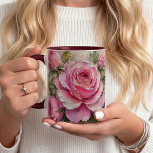 Mug Peinture à l'huile de rose rose élégante Floral ro