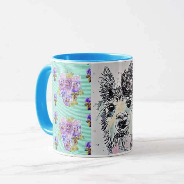 Mug peinture aquarelle alpacca lama mignon aqua (Devant gauche)