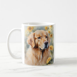 Mug Peinture aquarelle Golden Retriever et tournesol