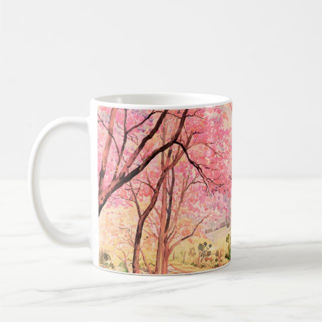 Mug Peinture aquarelle paysage rose fleur rouge rose d (Gauche)