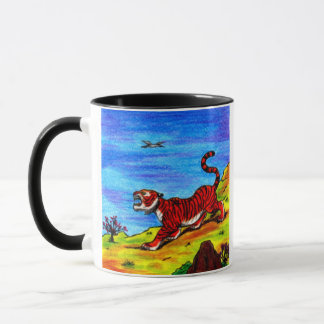 Mug peinture art tigre et oiseau volant imaginaire