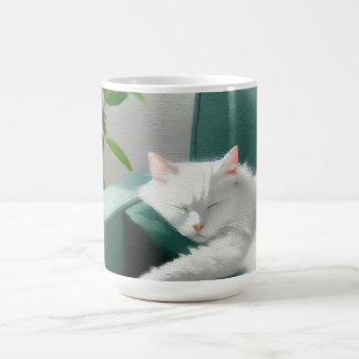 Mug Peinture de chat dormant sur un canapé vert