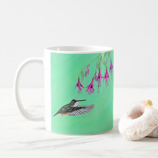 Mug Peinture de colibri et Fuchsia (Avec donut)