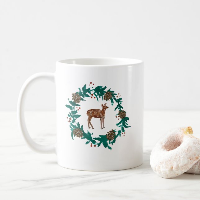 Mug Peinture de couronne de Noël de cerf de bébé (Avec donut)