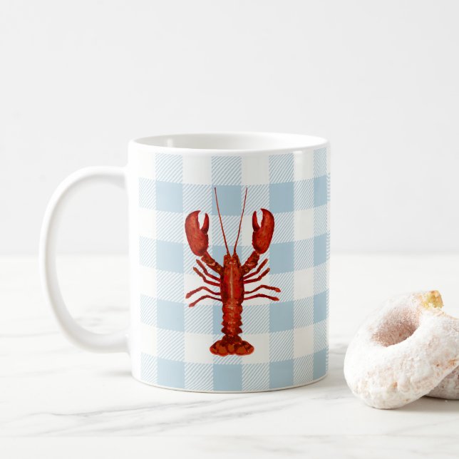 Mug Peinture de homard Nautique Côtier En vichy Motif (Avec donut)