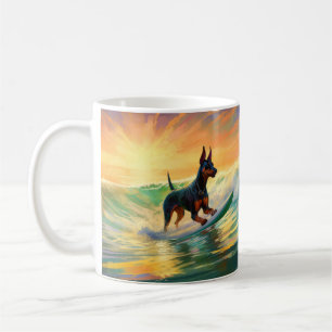 Mug Peinture de Surf à la Plage de Doberman