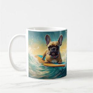 Mug Peinture de surf sur la plage de Bouledogue frança