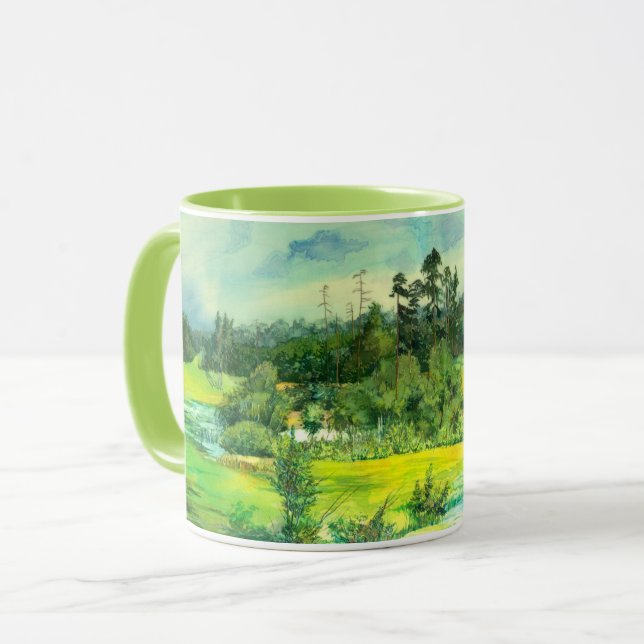 Mug peinture de vallée verte Aquarelle (Devant gauche)