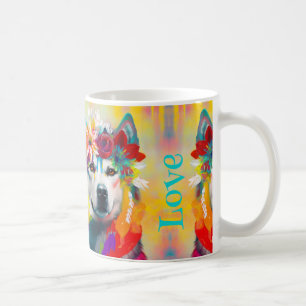 Mug Peinture florale sibérienne Husky