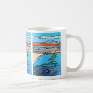 Mug Peinture Lever de soleil sur l'océan 8 bits par Al