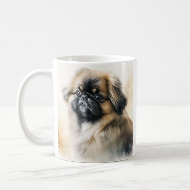 Mug Pekingese chiot Aquarelle Peinture (Gauche)