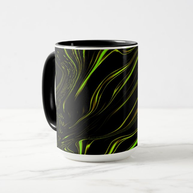 Mug Pelouse dorée, vert ondulé longues traces sur fond (Devant gauche)