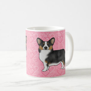 Mug Pembroke Welsh Corgi tricolore noir Cœurs roses