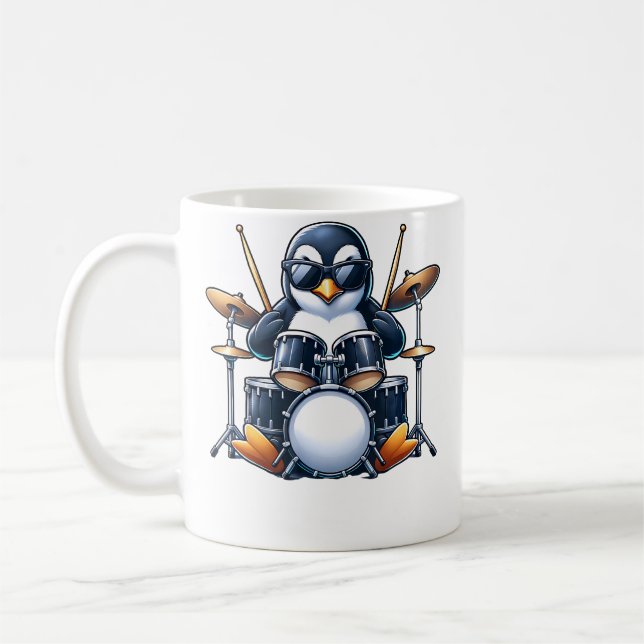 Mug Penguin Playing Drums Rock Band Musician Funny Win (Gauche)