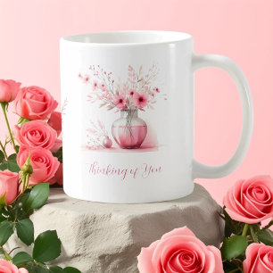 Mug Penser à vous Fleurs roses et Vase Sympathie