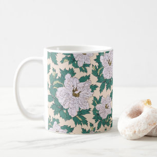 Mug Peonies blanches et Feuilles verts