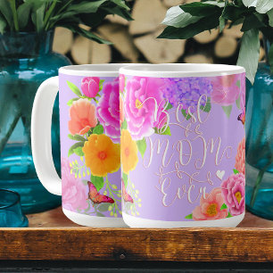 Mug Peonies romantiques Jardin pourpre Meilleure maman