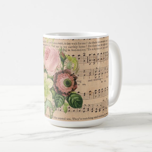 Mug Peonies vintages et Partitions (Devant droit)