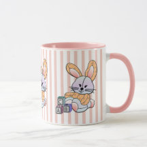 Pépinière à rayures roses personnalisées - Lapin