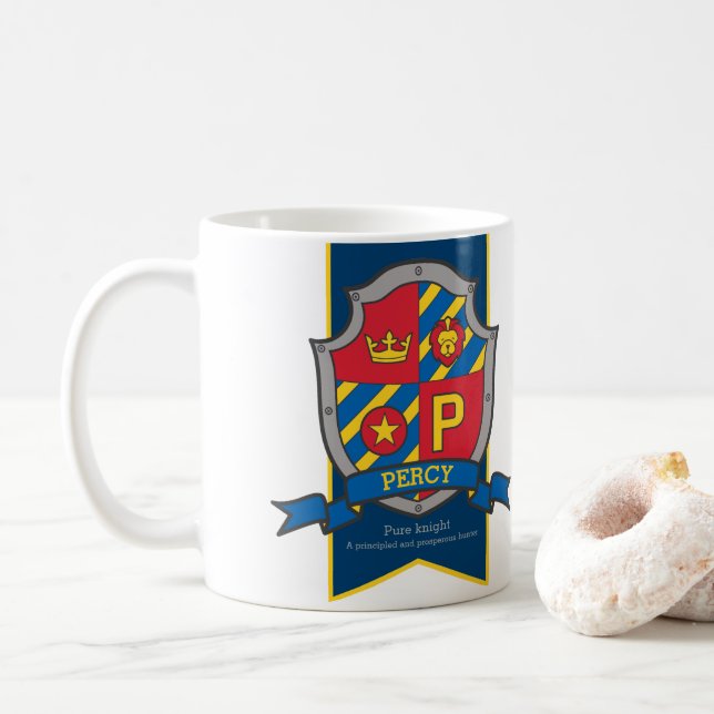 Mug Percy nom signifiant lion chevalet rouge (Avec donut)