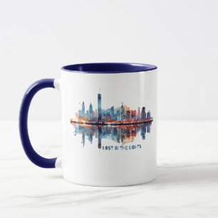 Mug Perdu dans les lumières - Skyline de ville à l'aqu