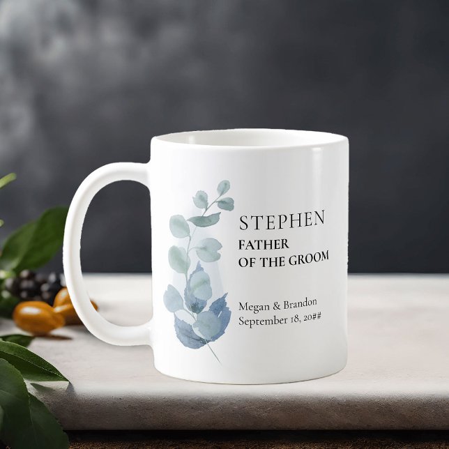 Mug Père de la Groom Eucalyptus Mariage de verdure (Eucalyptus wedding parents gift to personalize for anyone or everyone in your wedding party)