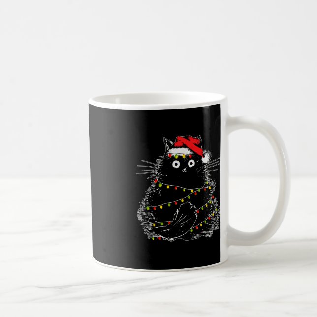 Mug Père Noël Chat Noir Tangé Dans La Lumière De L'Arb (Droite)